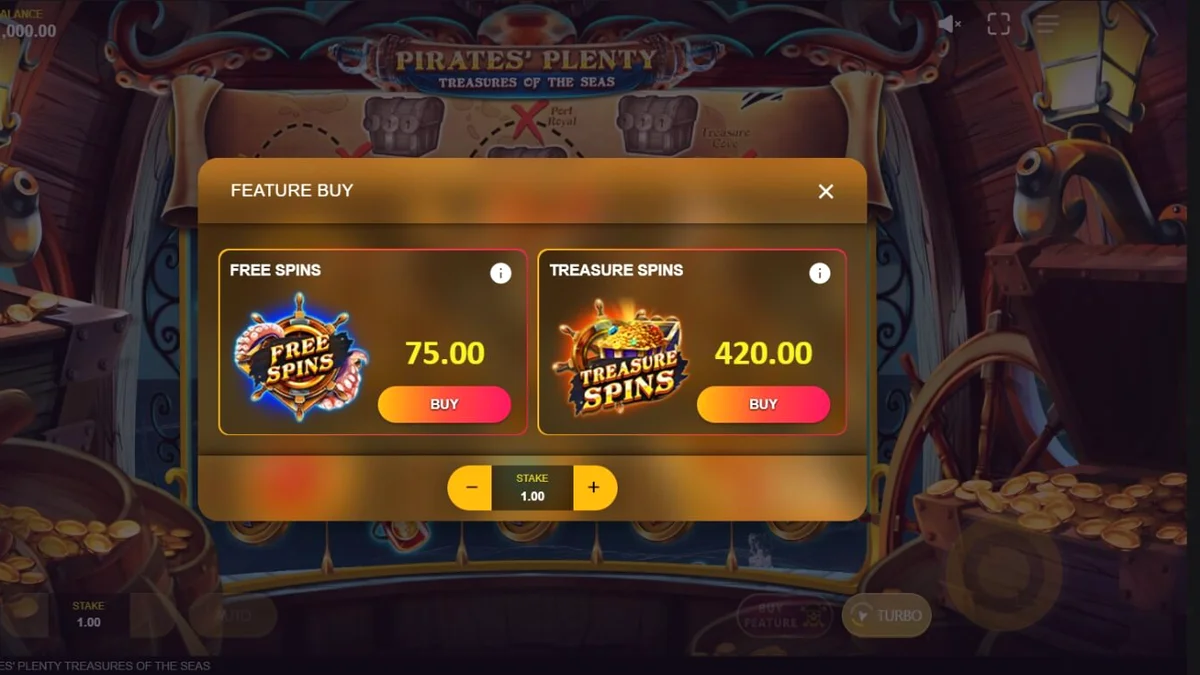 Kapal bajak laut dan peta harta karun di Pirates’ Plenty: Treasures of the Seas